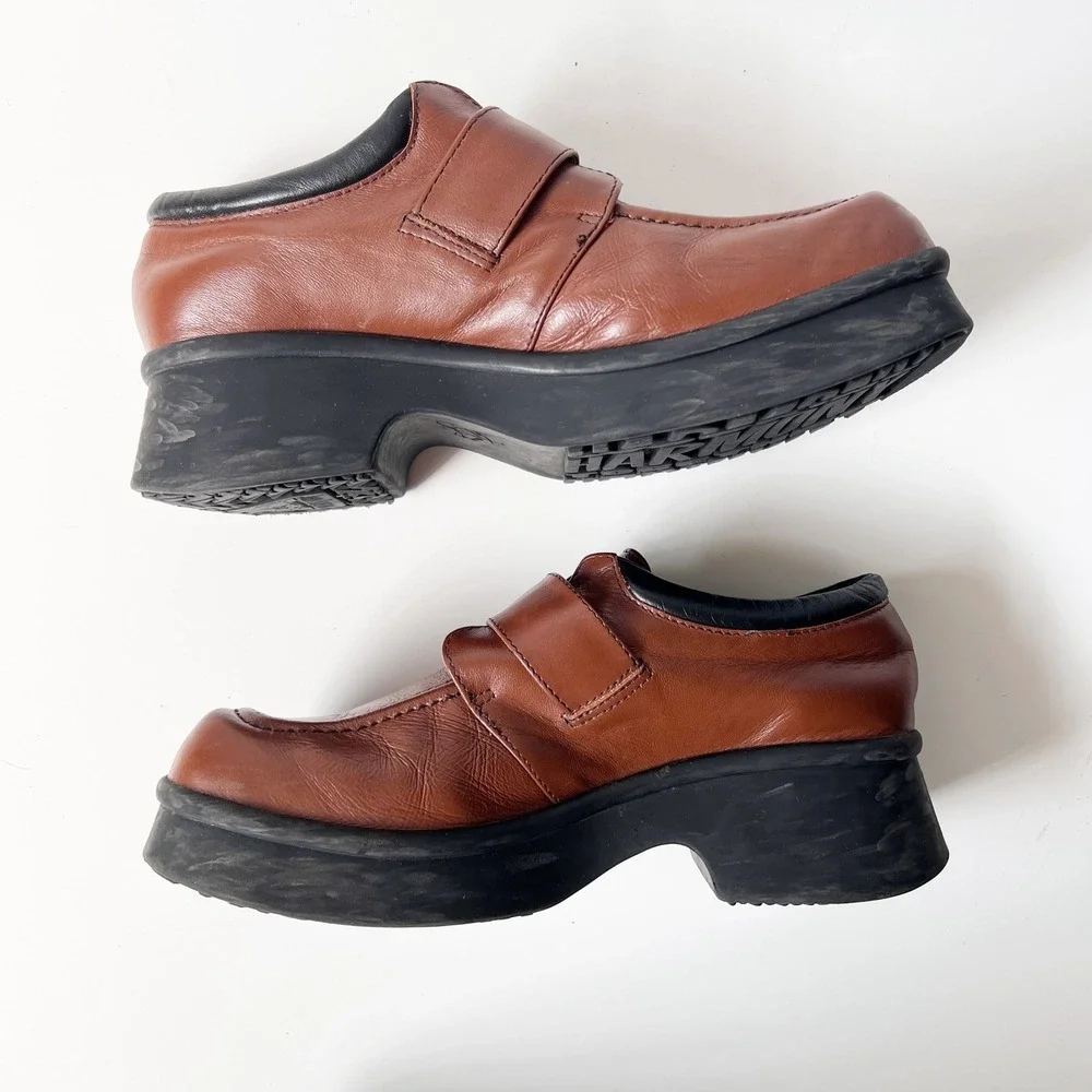 John Fluevog Harmony Chunky Platform Mary Janes Loafers Size 7 Brown Leather